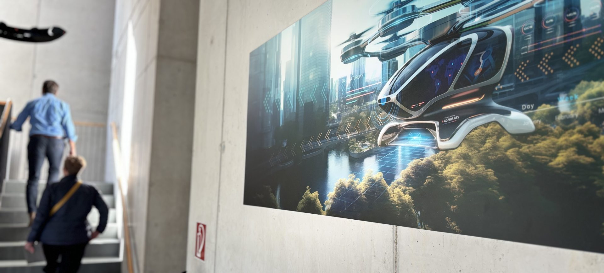 Flugtaxis bei Micado, bisher nur auf der Wand. Aber vielleicht bald Realität?